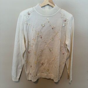 Alfred Dunner Vintage Women Embellished cottage core Sweater size M Mock Neck